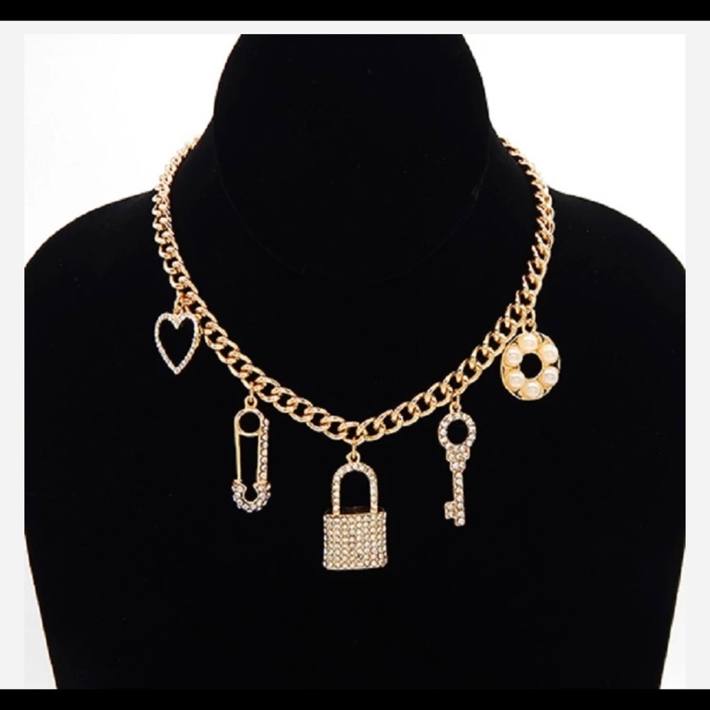 Gold lock and key necklace